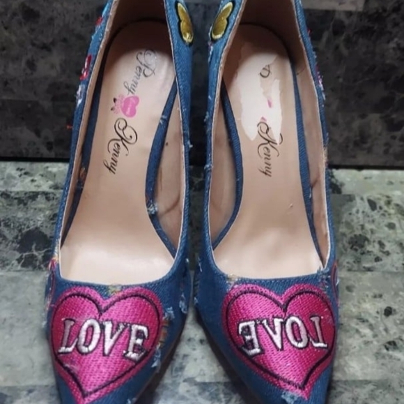 Penny Loves Kenny Denim Mixed Match Pump Womens Sz. 8W - Picture 2 of 9